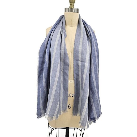 New Pacas Baby Alpaca Silk Scarf Blue Stripe 24x60 - Picture 1 of 2